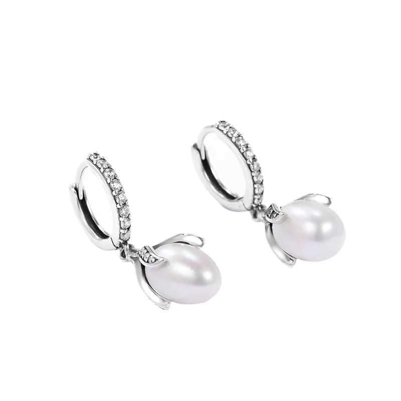 Mini Silver Diamond Freshwater Pearl Dangle | Woman Earrings | Lustrous Drops Ladibelle