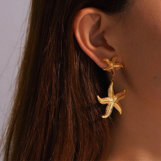 Large Gold Starfish Dangle | Woman Earrings | Seaside Radiance Ladibelle