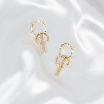 Medium Gold & Silver Double Circle Geometric Stud | Woman Earrings | Harmonic Hoops Ladibelle