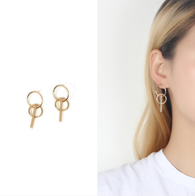 Medium Gold & Silver Double Circle Geometric Stud | Woman Earrings | Harmonic Hoops Ladibelle