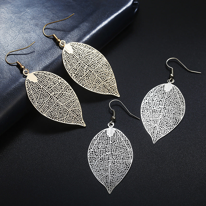 Large Gold & Silver Leaf Dangle | Woman Earrings | Retro Leaf Cascade Ladibelle