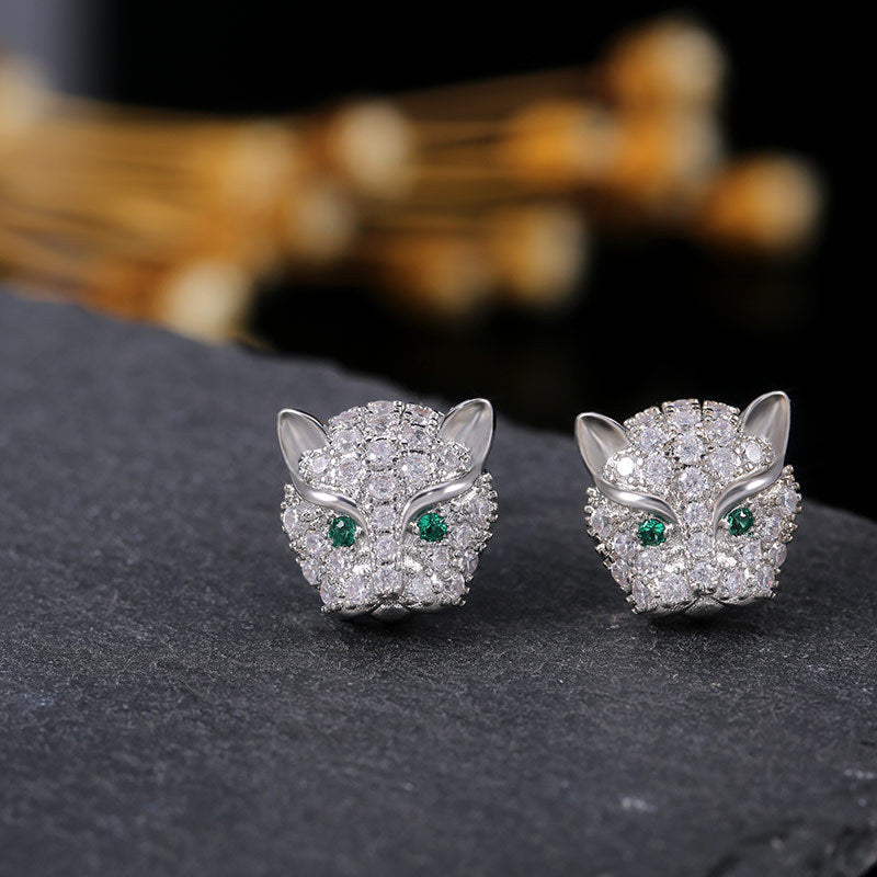 Small Silver Diamonds Panthere-head Stud Design | Unisex Earrings | Panther's Glint Ladibelle