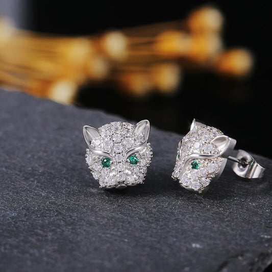 Small Silver Diamonds Panthere-head Stud Design | Unisex Earrings | Panther's Glint Ladibelle