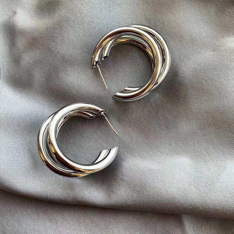 Small Gold & Silver Triple Hoops Stud | Woman Earrings | Trinity Gleam Studs Ladibelle