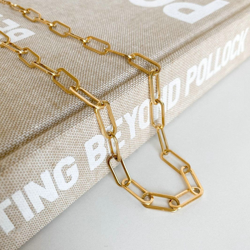 Gold Paperclip Chain | Woman Necklace | Golden Link Luxe Necklace Ladibelle