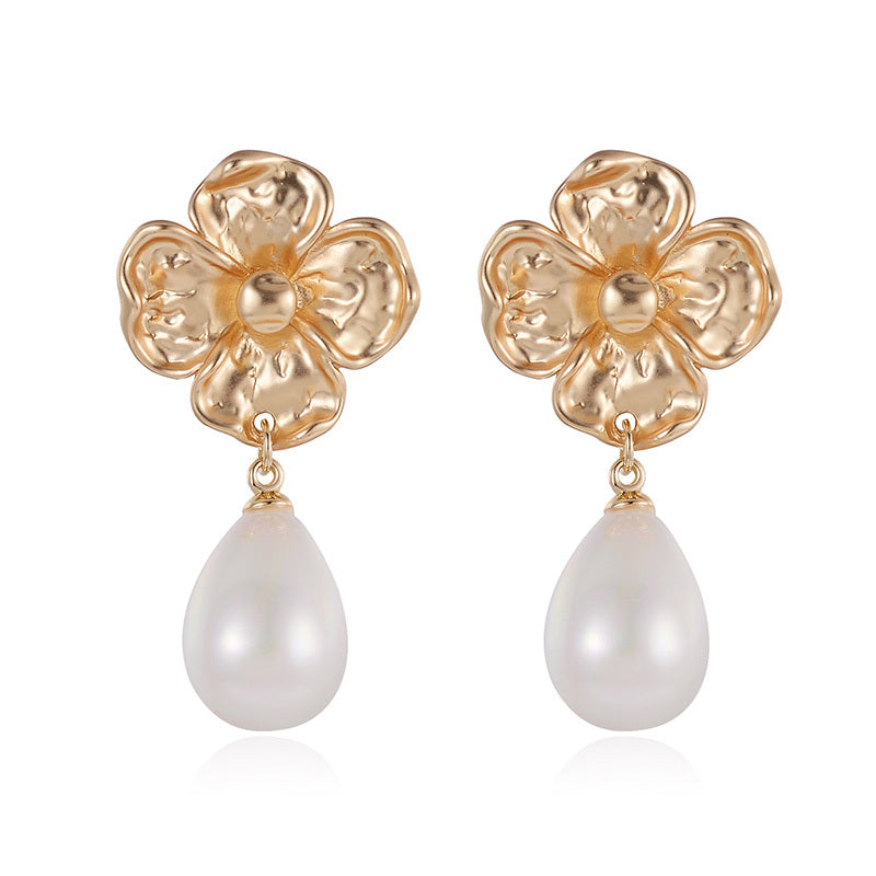 Small Gold Flower Pearl Drop | Woman Earrings | Floral Grace Ladibelle