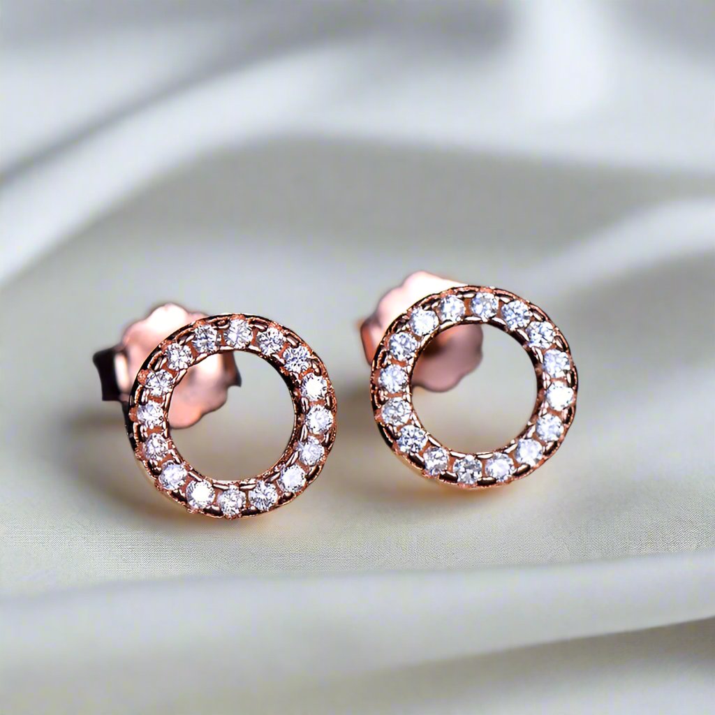 Mini Silver & Rose Gold Diamond Circle Stud | Woman Earrings | Dazzle Halo Ladibelle