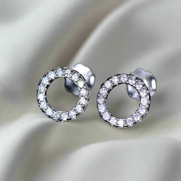 Mini Silver & Rose Gold Diamond Circle Stud | Woman Earrings | Dazzle Halo Ladibelle