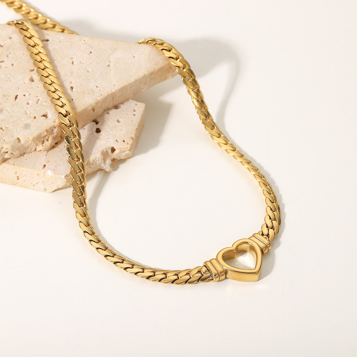 Gold Cuban Chain Open Heart Pendant | Woman Necklace | Luxe Affection Ladibelle