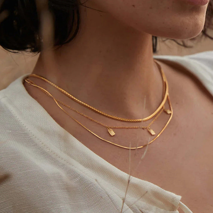 Gold Multi Layer Chain Rectangle Pendant | Woman Necklace | Radiant Stacks Ladibelle