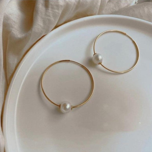 Large Gold Pearl Hoop | Woman Earrings | Opulent Glow Ladibelle