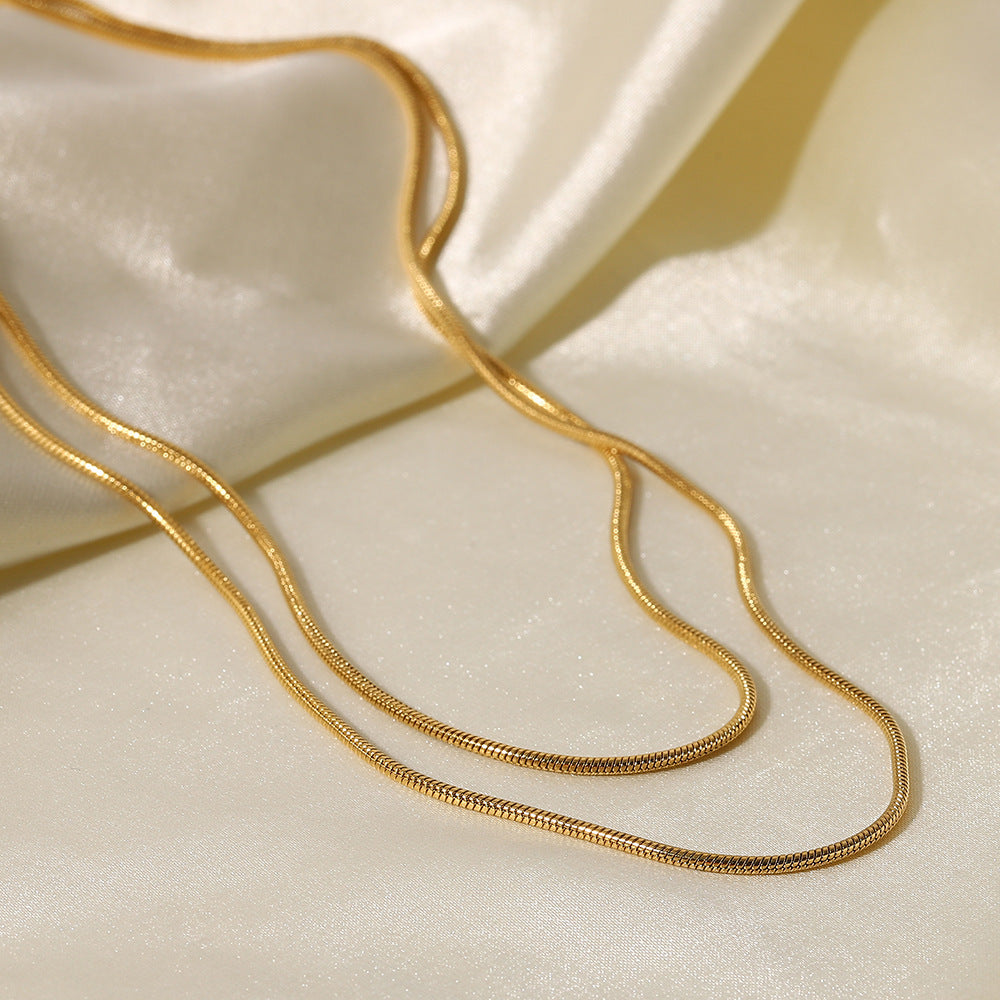 Gold Double Layer Herringbone Chain | Woman Necklace | Golden Rhythm Ladibelle