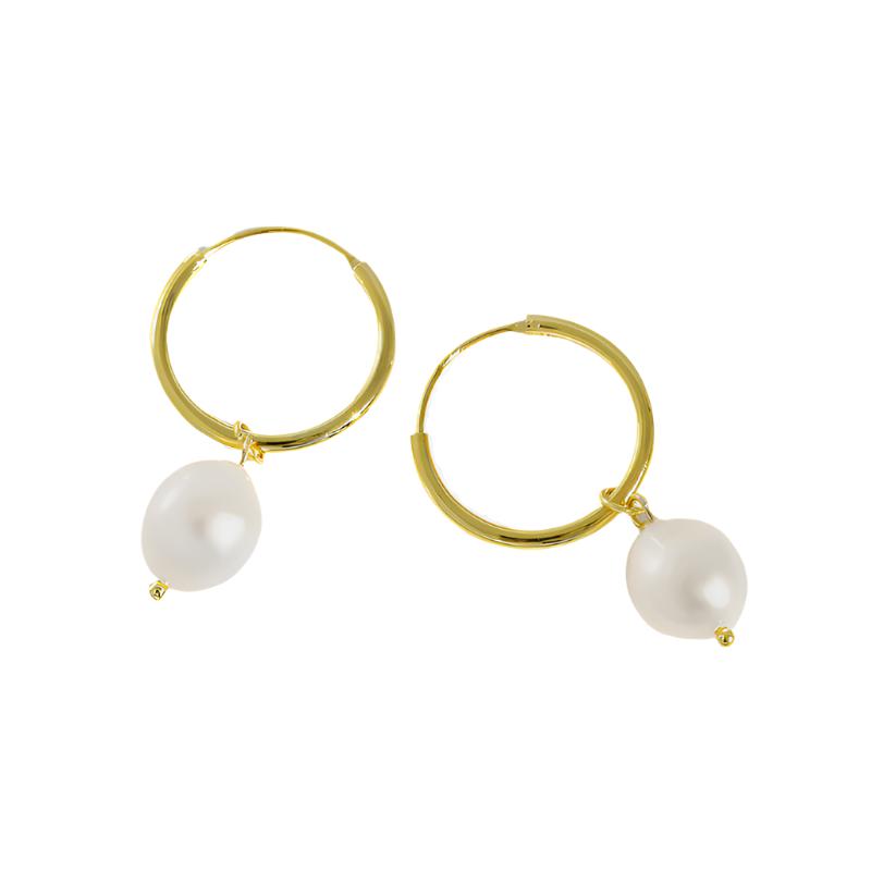 Mini Gold Pearl Dangle Hoop | Woman Earrings | Glimmer Pearl Ladibelle