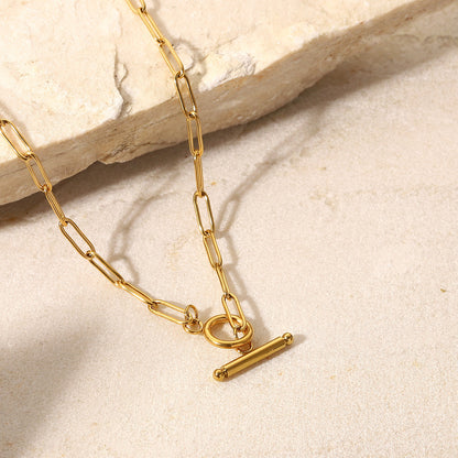 Gold Paperclip Link Chain Toggle Clasp Pendant | Woman Necklace | Aurora Toggle Ladibelle