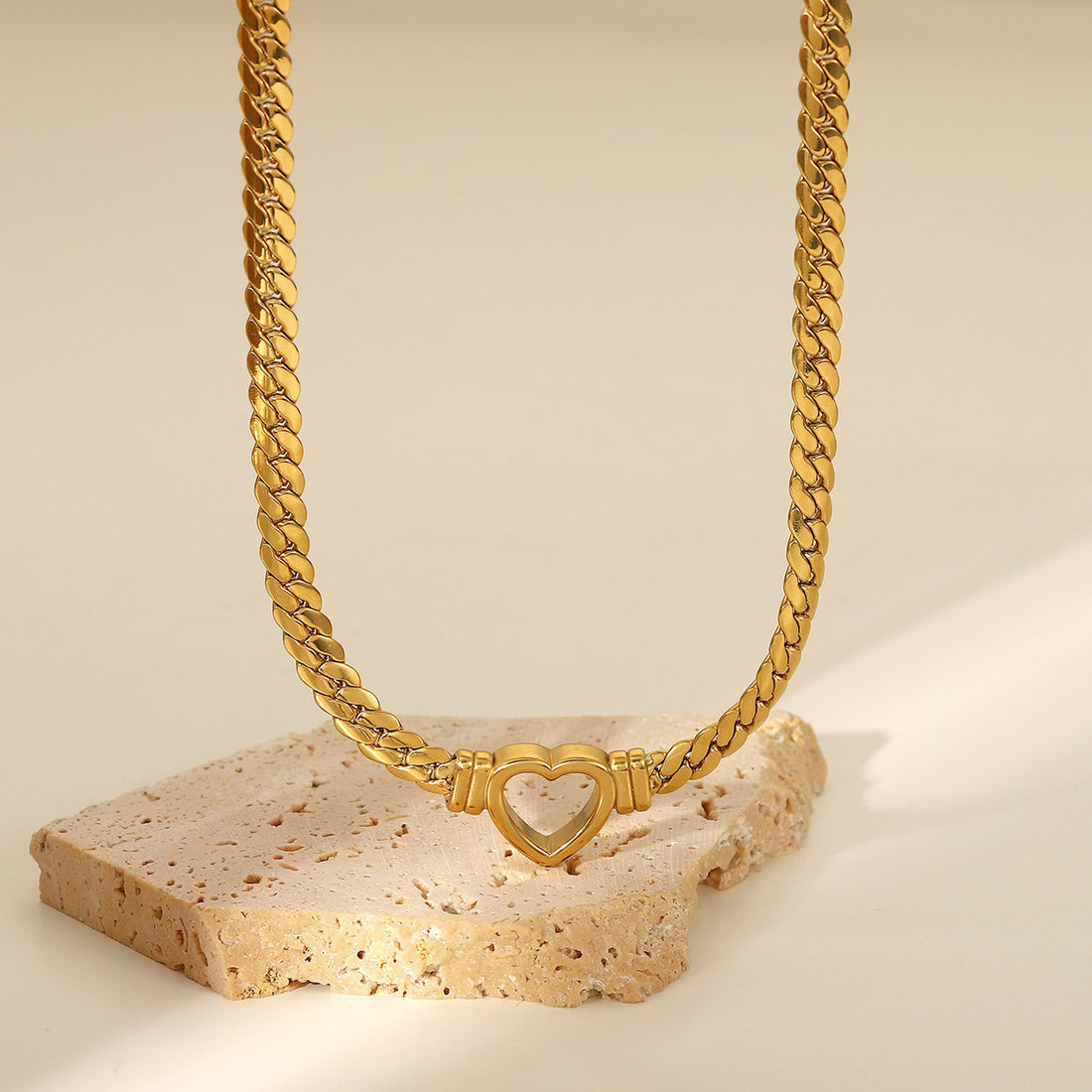 Gold Cuban Chain Open Heart Pendant | Woman Necklace | Luxe Affection Ladibelle