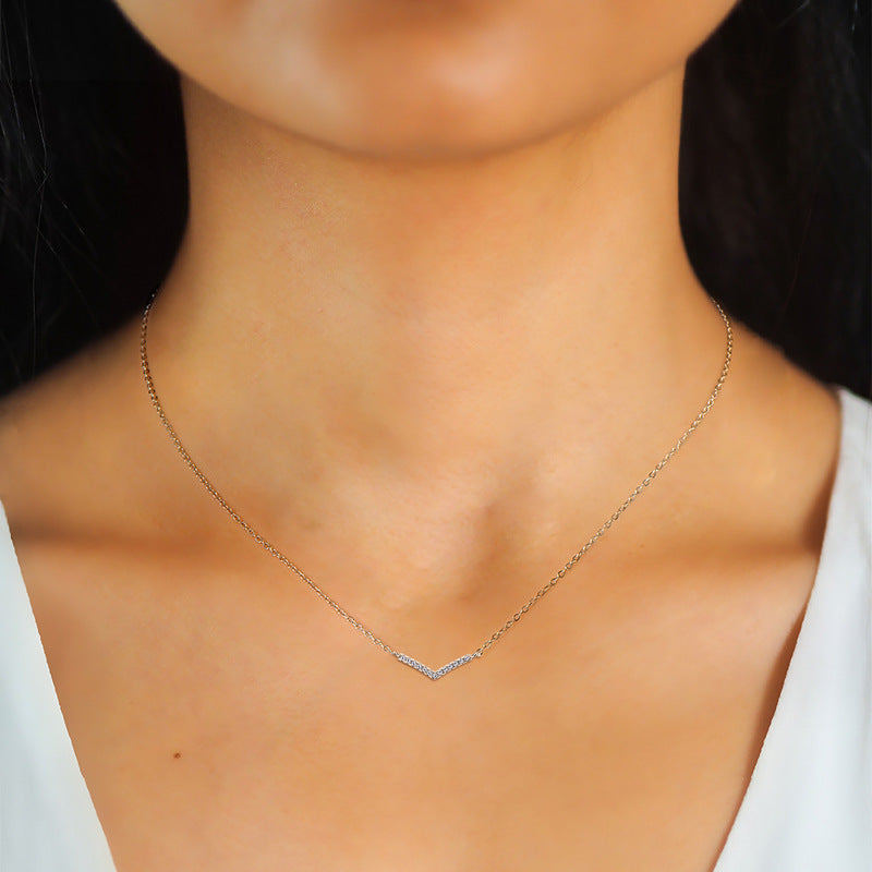 Gold & Silver V Shaped Geometric Diamond Pendant | Woman Necklace | Vertex Diamond Spark Ladibelle