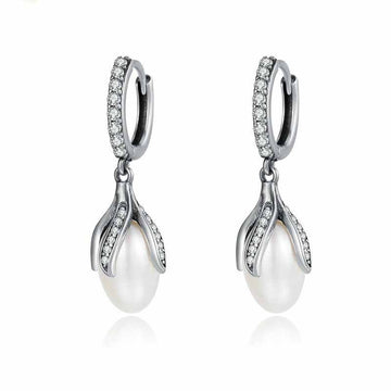 Mini Silver Diamond Freshwater Pearl Dangle | Woman Earrings | Lustrous Drops Ladibelle