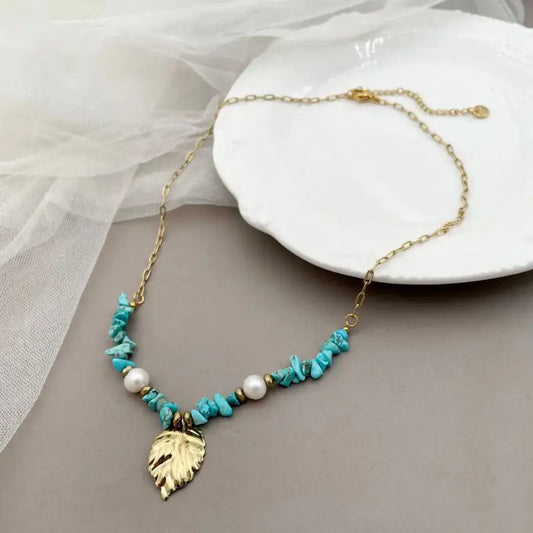 Azure Leaf Pearl Necklace