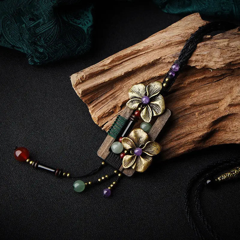 Boho Blossom Wood and Bead Necklace