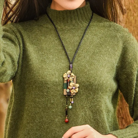 Boho Blossom Wood and Bead Necklace
