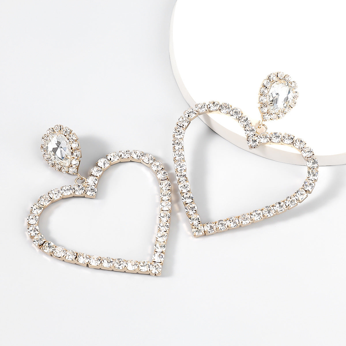 Large Silver & Gold Diamond Heart Shaped | Woman Earrings | Radiant Heart Fusion Hoops Ladibelle