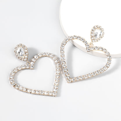 Large Silver & Gold Diamond Heart Shaped | Woman Earrings | Radiant Heart Fusion Hoops Ladibelle