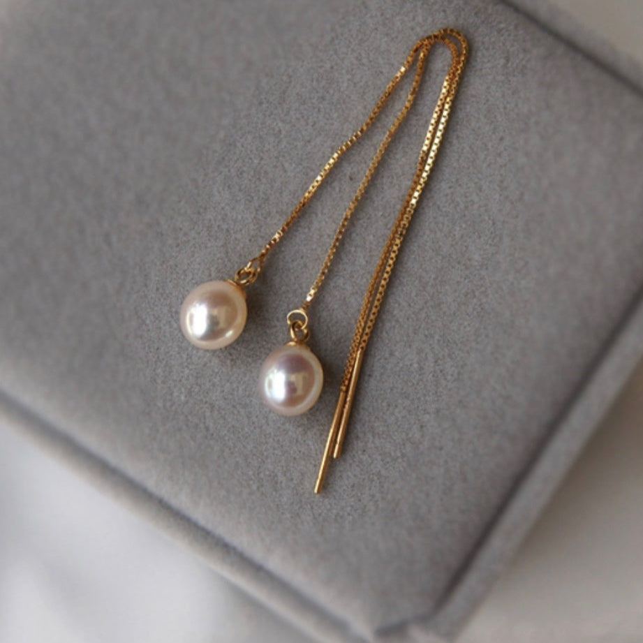 Medium Gold Freshwater Pearl | Woman Threader Earrings | Radiant Thread Ladibelle