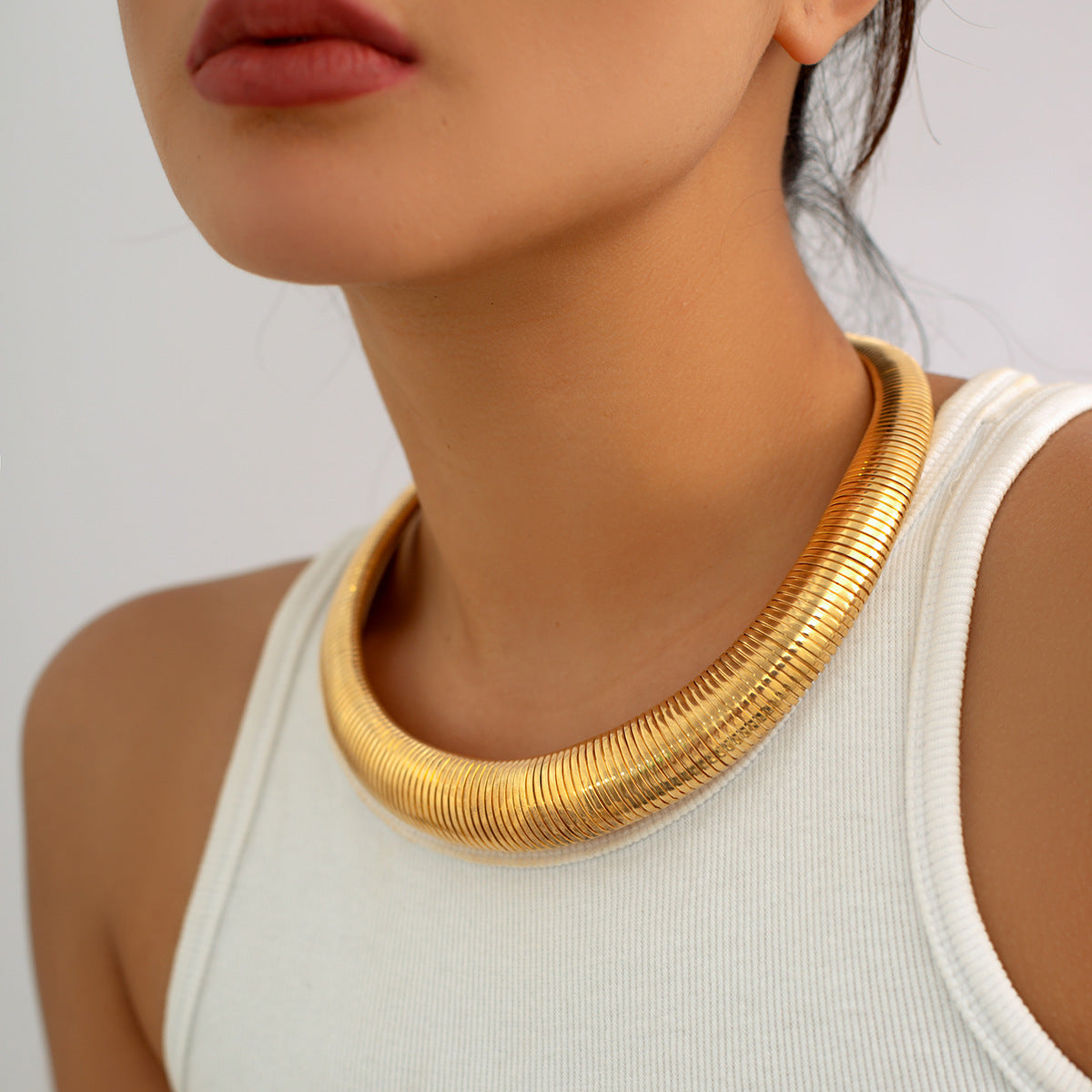 Gold & Silver Ribbed Snake Choker | Woman Necklace | Serpent Mirage Ladibelle