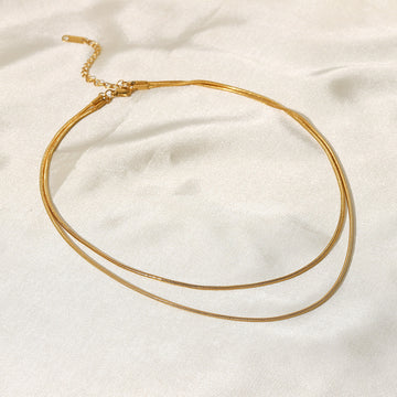 Gold Double Layer Herringbone Chain | Woman Necklace | Golden Rhythm Ladibelle