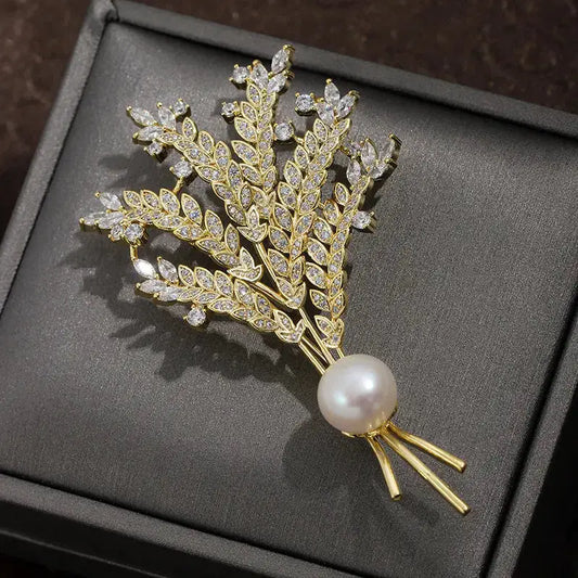 Gilded Forest: Diamond Twig Brooch with Pearl