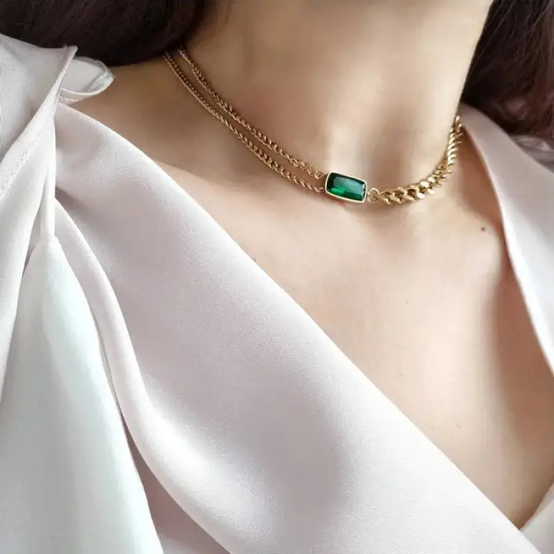 Golden Emerald Cascade Necklace