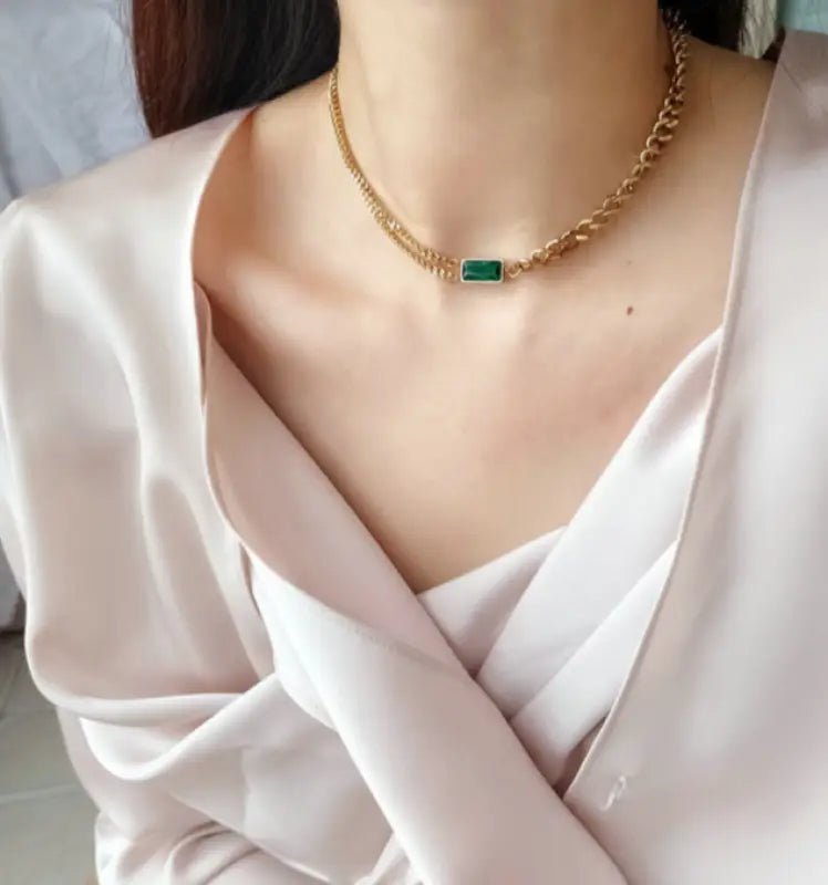 Golden Emerald Cascade Necklace