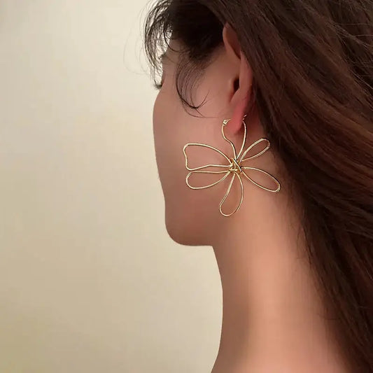 Large Gold & Silver Flower Shaped | Woman Earrings Blossom Allure Ladibelle