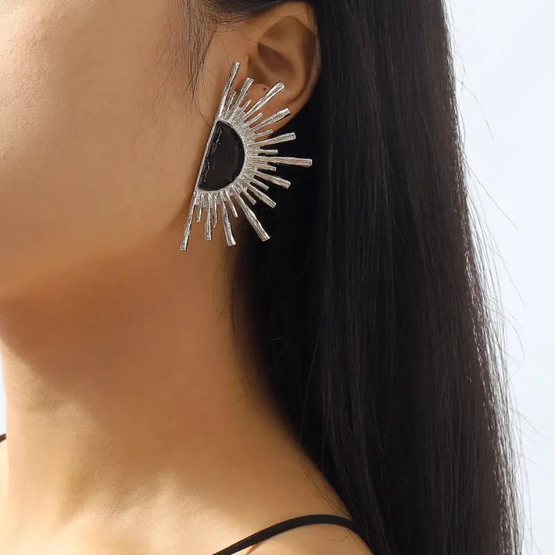 Large Gold & Silver Half Sun Shaped | Woman Earrings Contemporary Angles Ladibelle