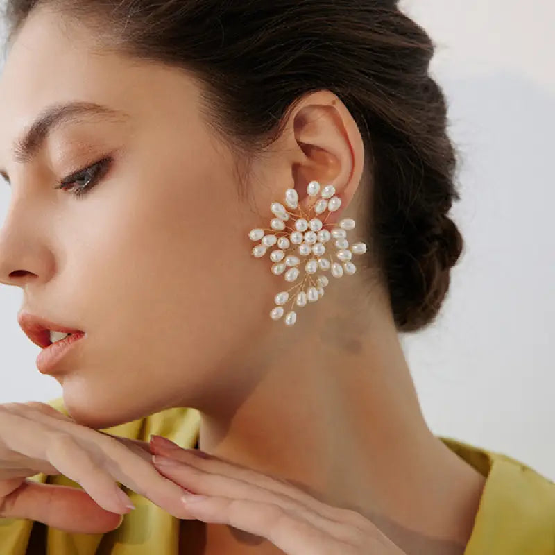 Large Pearl Drops Flower Shaped | Woman Stud Earrings Pearlescent Whispers Ladibelle
