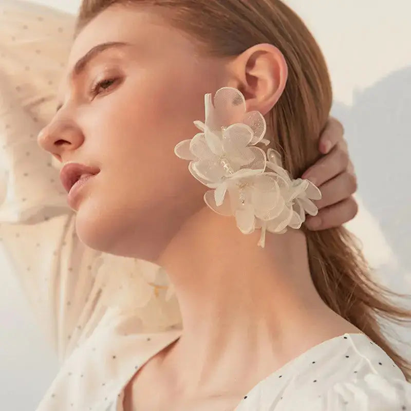 Large White Exaggerated Flower Shaped | Woman Earrings Floral Mesh Radiance Ladibelle