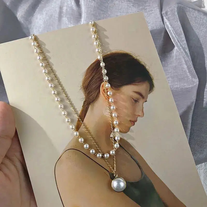 Lustrous Essence: Dual Strand Pearl Necklace