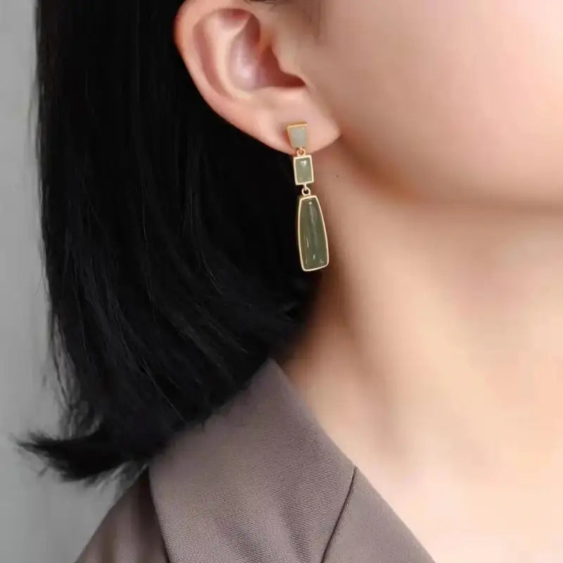 Medium Emerald Dangling Geometric Shaped | Woman Earrings Verdant Enigma Ladibelle