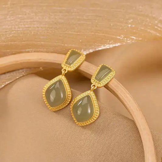 Medium Gold Soft Green Geometric | Woman Dangle Earrings Vintage Serenade Ladibelle