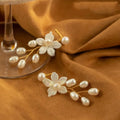 Medium Gold White Pearl and Flower Shaped | Woman Earrings Floral Bouquet Ladibelle