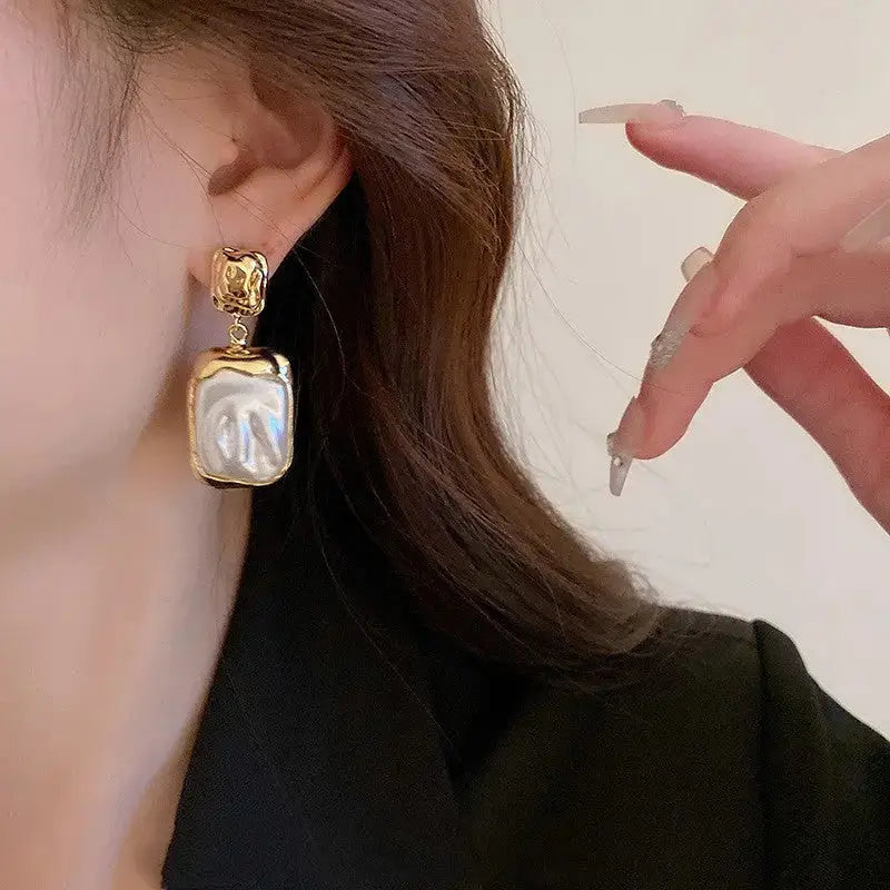 Medium Gold White Rectangle Shaped | Woman Earrings Baroque Reverie Ladibelle