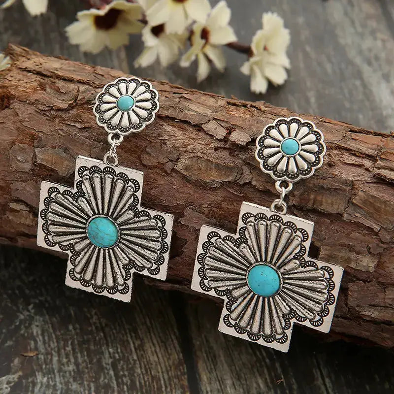 Medium Silver Turquoise Geometric Shaped | Woman Dangle Earrings Authentic Elegance Ladibelle