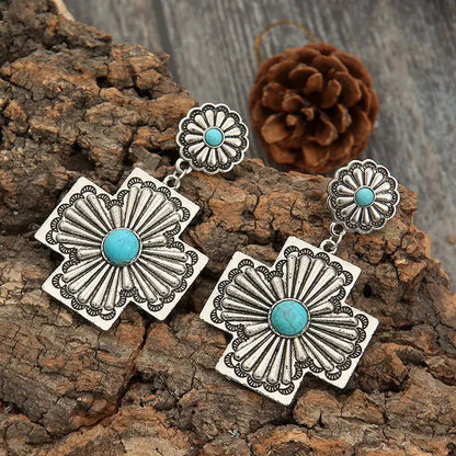 Medium Silver Turquoise Geometric Shaped | Woman Dangle Earrings Authentic Elegance Ladibelle