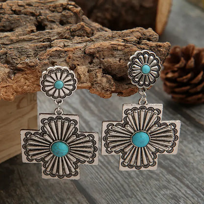 Medium Silver Turquoise Geometric Shaped | Woman Dangle Earrings Authentic Elegance Ladibelle