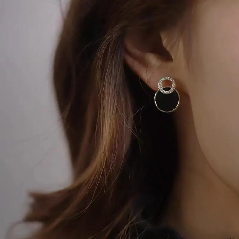 Mini Black Diamond Round Shaped | Woman Stud Earrings Glistening Interwoven Ladibelle