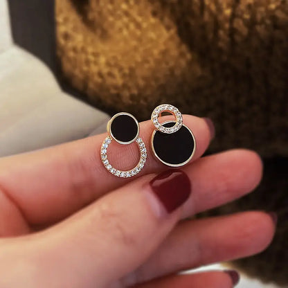 Mini Black Diamond Round Shaped | Woman Stud Earrings Glistening Interwoven Ladibelle