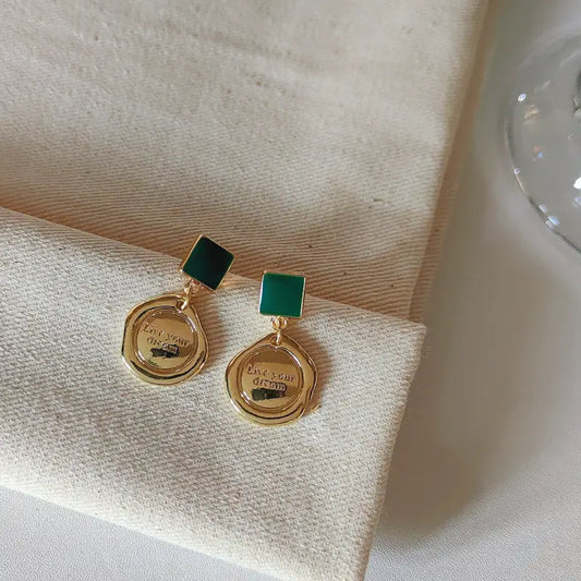 Mini Emerald Gold Square Solid Round Shaped | Woman Earrings Ladibelle