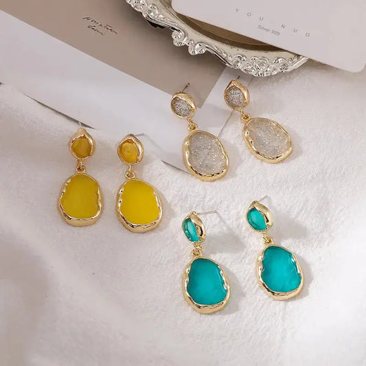 Mini Gold Blue & Yellow Transparent Drop Shaped | Woman Earrings Ladibelle