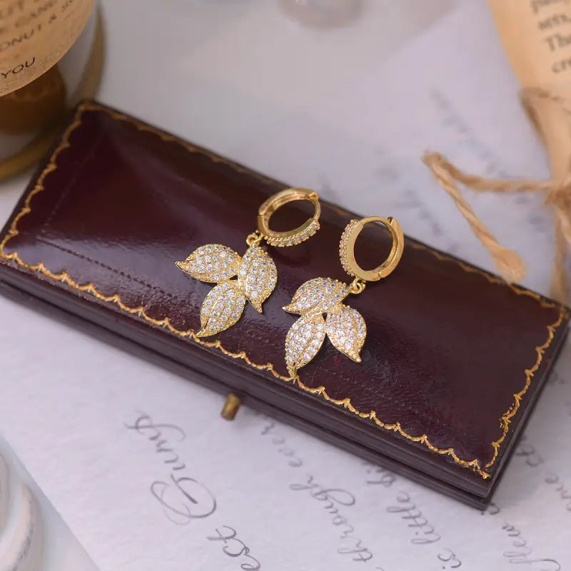Mini Gold Diamond Leaf Shaped | Woman Earrings Ladibelle