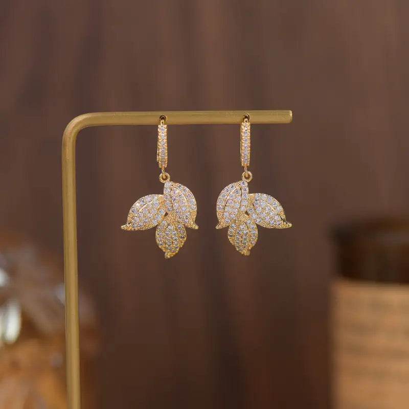 Mini Gold Diamond Leaf Shaped | Woman Earrings Ladibelle